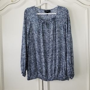 Lane Bryant Blue Abstract Print Long Balloon Sleeve Cinch Waist Top 18 20 NWT